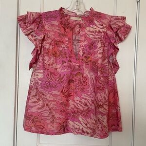 Ulla Johnson Pink Floral Ruffle Blouse
